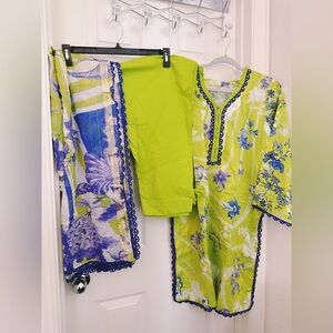 Floral Green and Blue Kurta Set